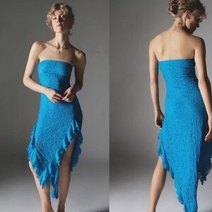 knee length dresses for ladies Norelle Strapless Mixed Laces Pleated Maxi Dress in Blush